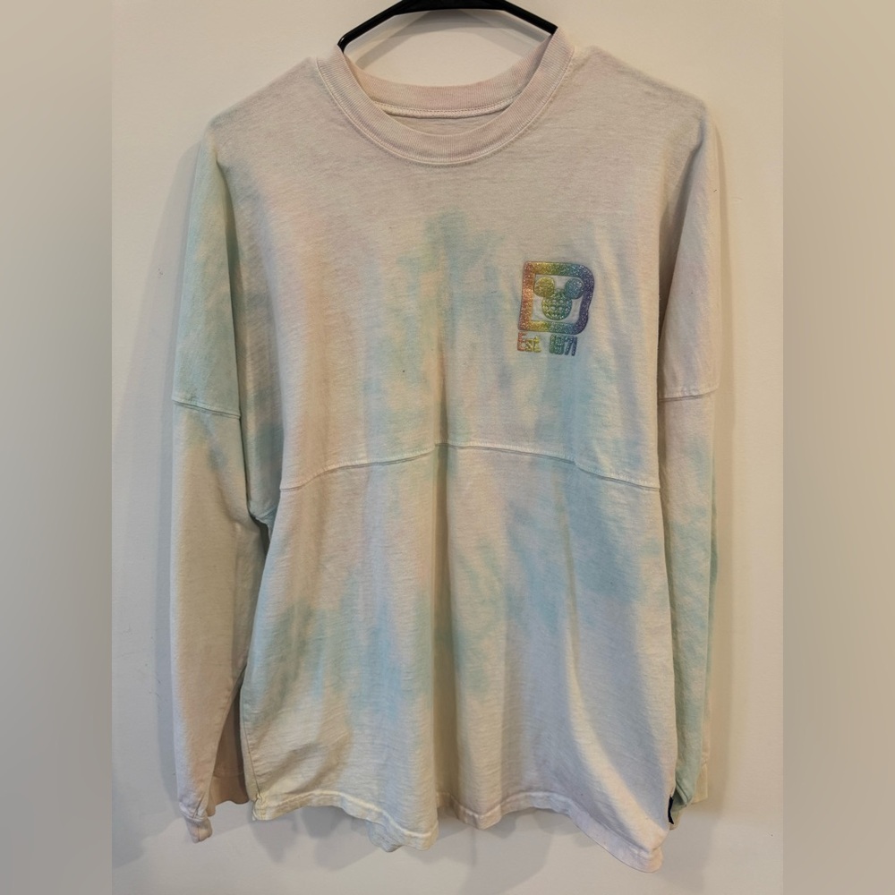 Disney Parks Tie Dye Spirit Jersey Medium Rainbow Glitter Logo Disneyland
